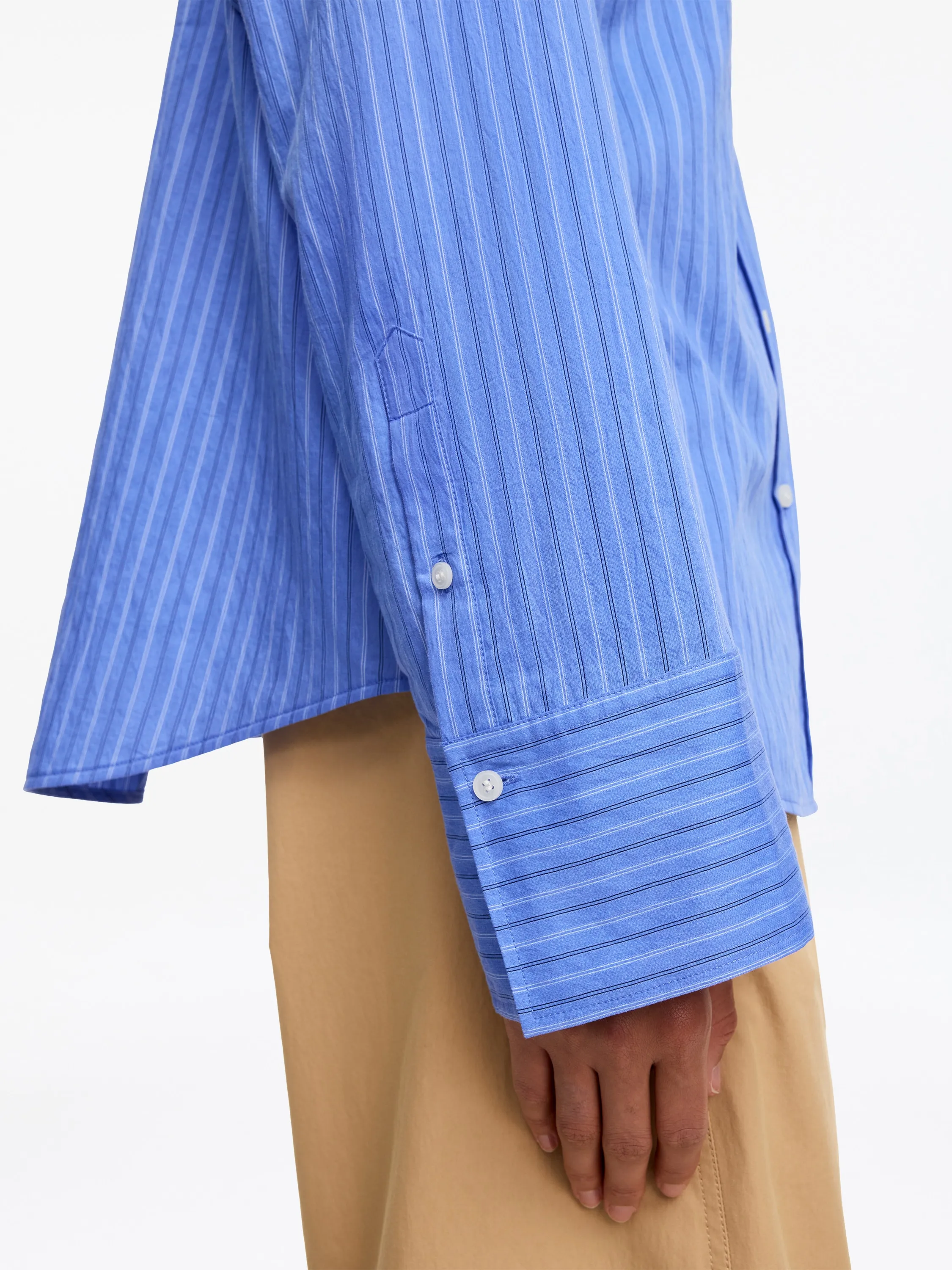 Chemise en coton avec col foulard - Bleu/Rayé