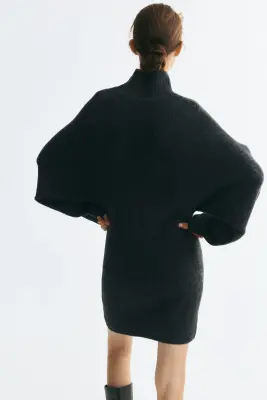 Robe en maille avec col cheminée - Gris foncé chiné — photo 4