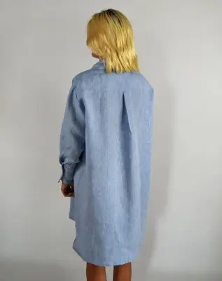 Robe Chemise Zazum en lin Chambray Bleu — photo 10