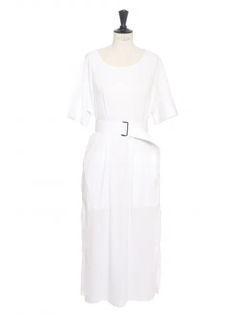 Robe mi-longue en jersey de coton blanc ceinturé Prix boutique 290€ Taille 40