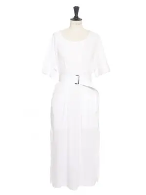 Robe mi-longue en jersey de coton blanc ceinturé Prix boutique 290€ Taille 40 — photo 1