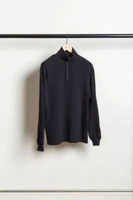 Comoli – Cotton Jersey Half-Zip E03-05042 – BLACK — photo 3
