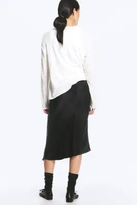 Jupe midi satin taille basse - Noir — photo 2