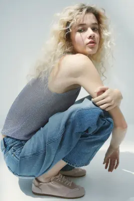 Top en maille métallisée - Bleu ancien clair — photo 1