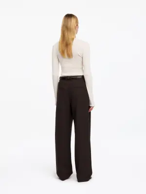 Pantalon tailleur en mélange de laine - Marron — photo 2