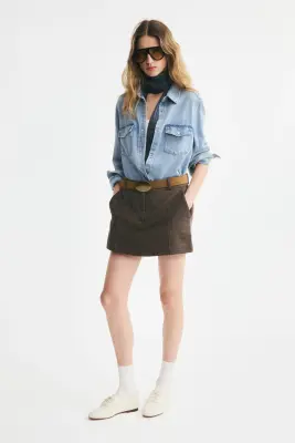Jupe-short courte - Taupe/motif pied-de-poule — photo 1