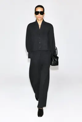 PANTALON BARREL EN LAINE MÉLANGÉE BOUILLIE - GRIS ANTHRACITE CHINÉ — photo 2