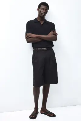 Polo Regular Fit en soie mélangée - Noir — photo 2