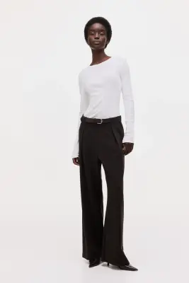 Pantalon en jersey romanite avec ceinture - Marron foncé — photo 2