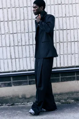 Pantalon de costume oversize Banks en laine mélangée - Rayures noires — photo 1