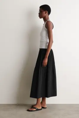 JUPE MIDI À PANNEAUX FRONCÉS - NOIR — photo 1