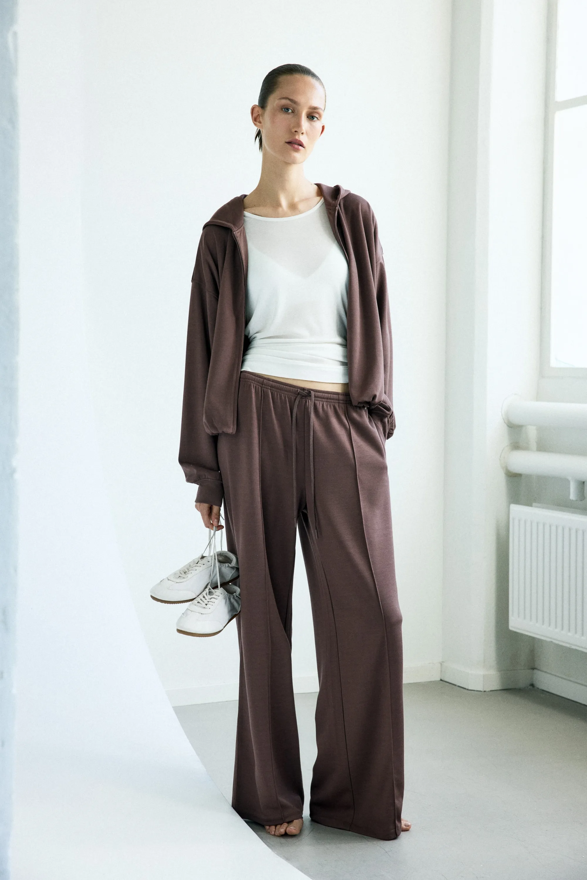 Veste à capuche zippée en viscose mélangée - Taupe foncé