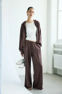 Veste à capuche zippée en viscose mélangée - Taupe foncé — photo 1