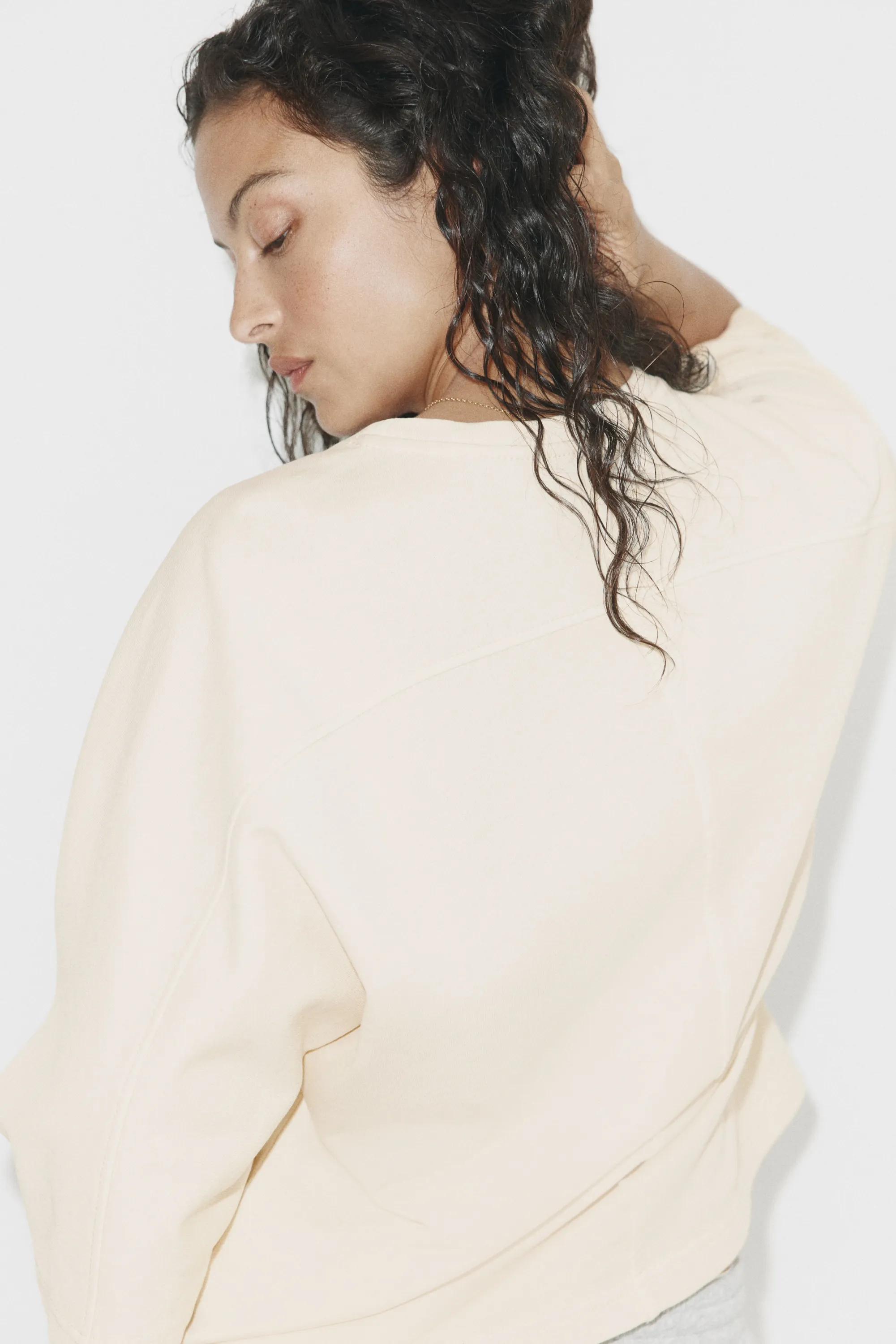 Sweat à manches courtes en coton - Beige clair