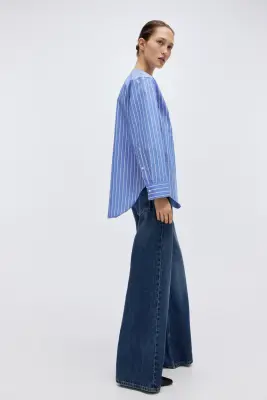 Chemise oversize en coton - Bleu/rayé — photo 3