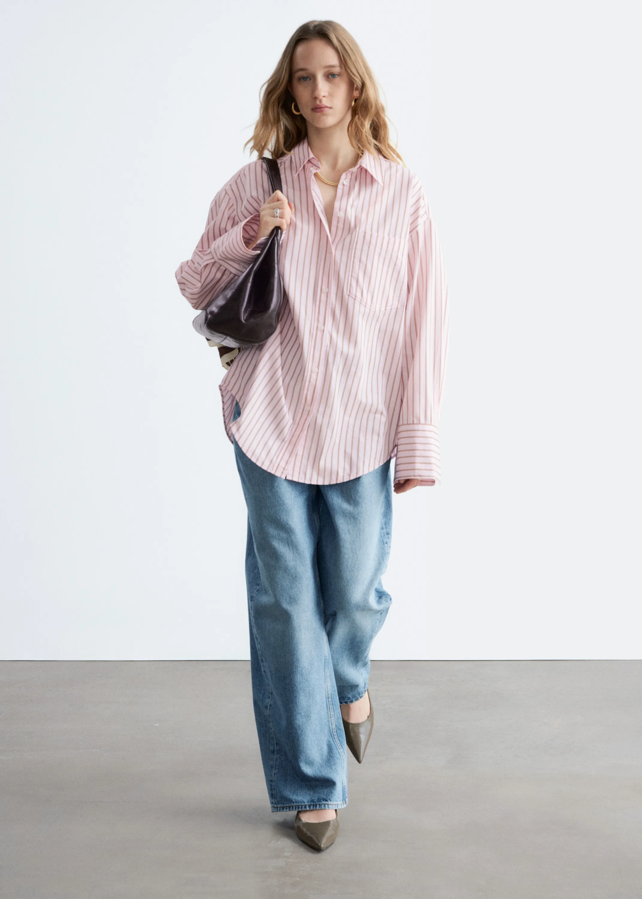 Chemise en coton - Rose/Rayures rouges