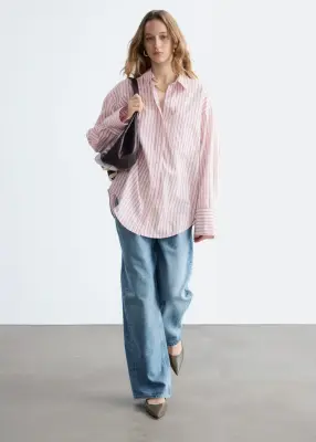 Chemise en coton - Rose/Rayures rouges — photo 1