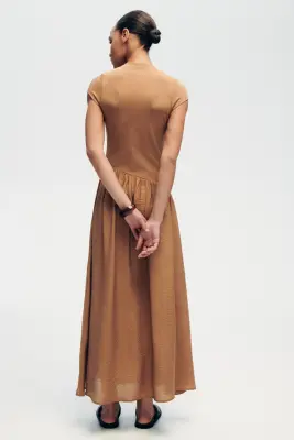 Robe asymétrique bi-matière - Beige foncé — photo 2