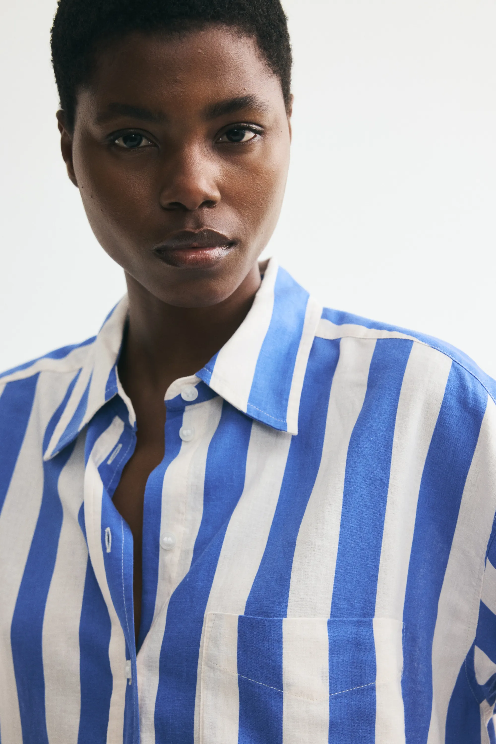 Chemise oversize en lin mélangé - Bleu/rayé