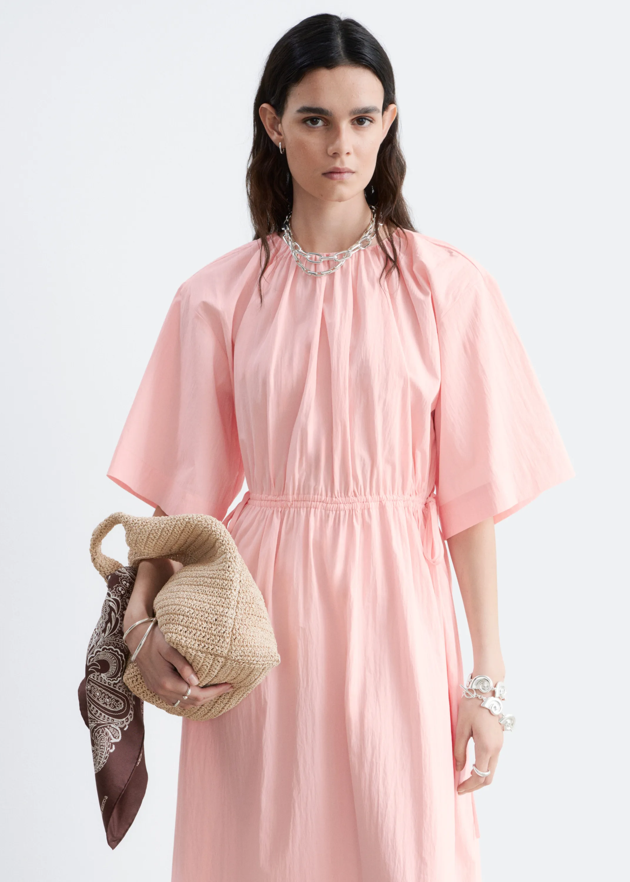 Robe midi à cordon de serrage - Rose