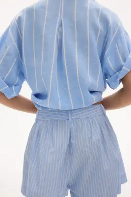Short chic en coton - Bleu clair/rayé — photo 2