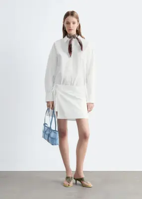 Robe-chemise courte à nouer - Blanc — photo 3