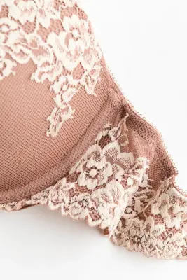 Soutien-gorge push-up en dentelle - Marron clair/crème — photo 3