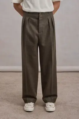 Pantalon French Military - Flanelle de laine vierge épaisse Vert Foncé Chiné — photo 3