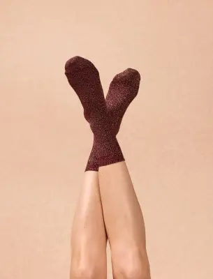 Chaussettes lurex côtelées - Bordeaux — photo 1