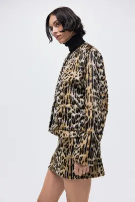 Veste sans col - Beige/imprimé léopard — photo 3