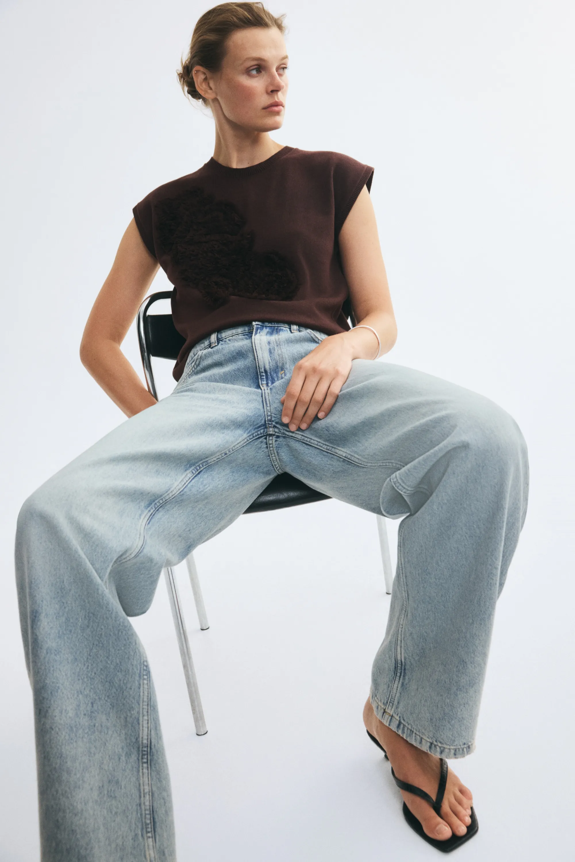 Pull sans manches avec appliqué en mesh - Marron foncé