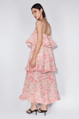 Robe à étages avec détails ruchés - Rose pêche/fleuri — photo 2