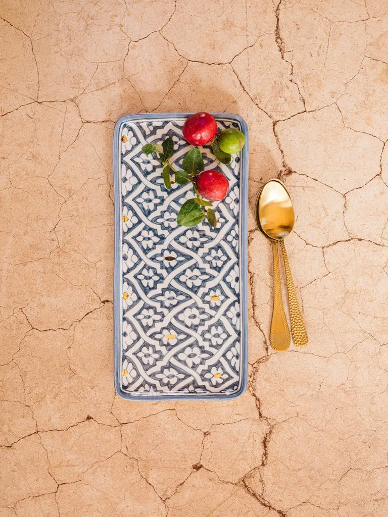 Grand plateau rectangle fassia bleu gris gold – Chabi Chic