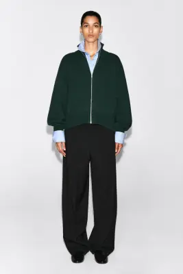 VESTE ZIPPÉE À COL CHEMINÉE EN LAINE - VERT FONCÉ — photo 3