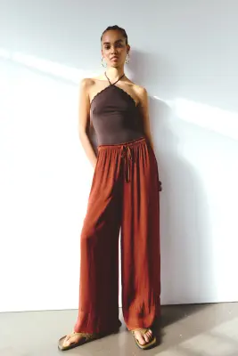 Pantalon large avec cordon de serrage - Brun rouille — photo 2