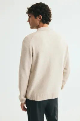 Polo Regular Fit en maille - Beige clair chiné — photo 3