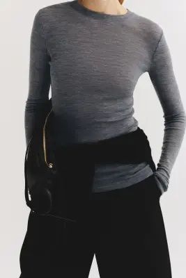 Top en maille de laine fine - Gris foncé chiné — photo 2
