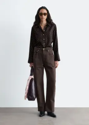Chemise décontractée en soie - Brun foncé/À pois — photo 2