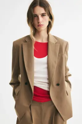 Blazer cintré à fermeture croisée - Beige foncé — photo 3