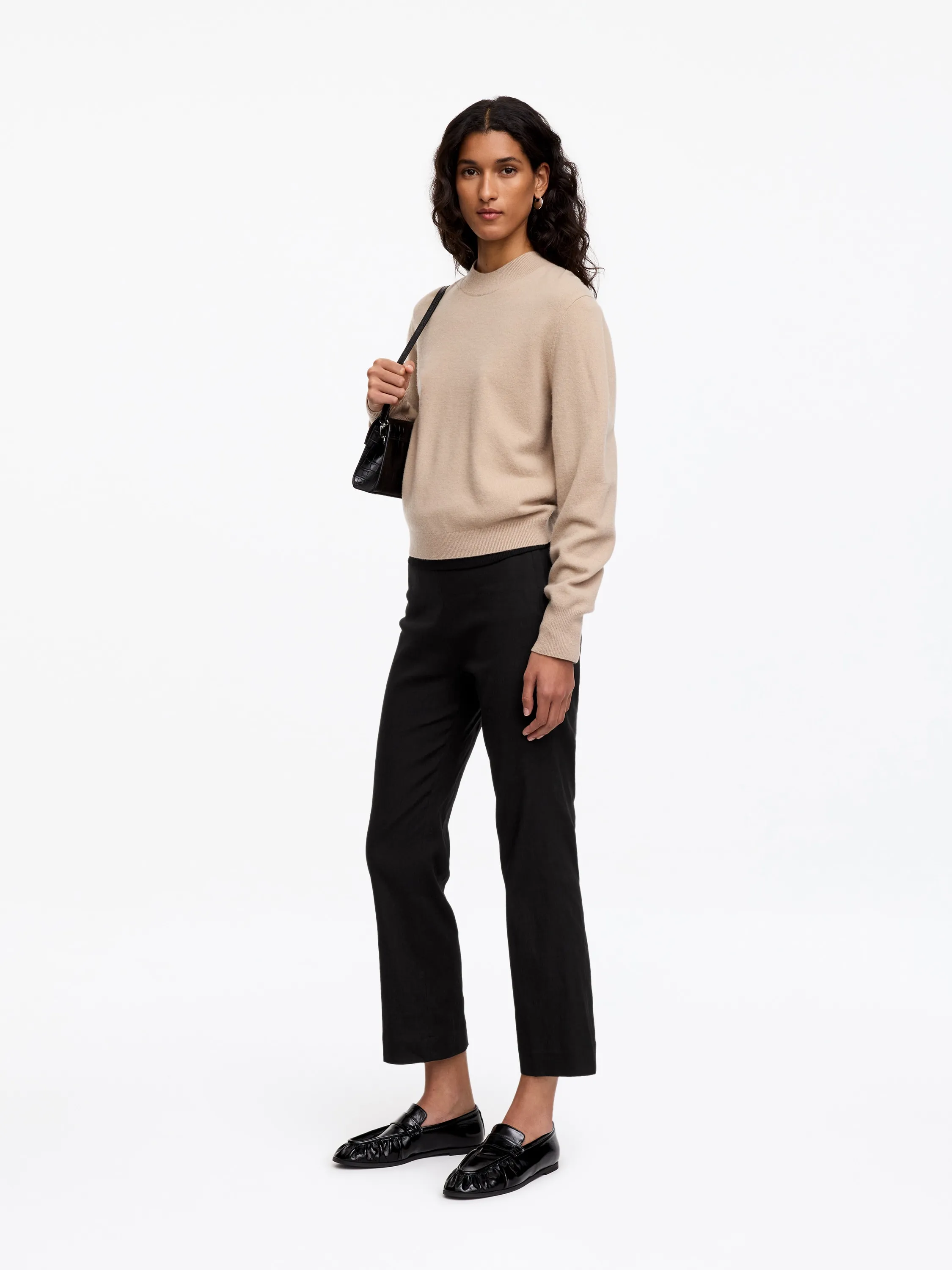 Pantalon évasé raccourci en lin et coton - Noir