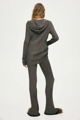 Pantalon métallisé en maille côtelée - Gris foncé — photo 5