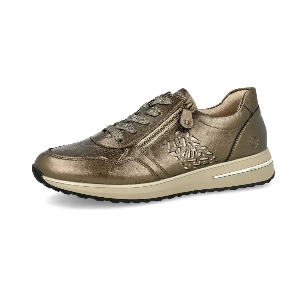 Baskets Remonte D1G00-90 Bronze - Cuir Lacets Zip Grande Pointure Femme