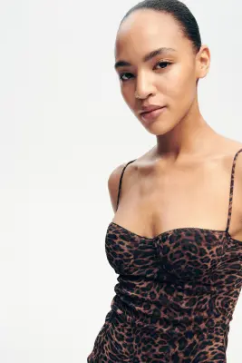 Robe ajustée en mesh - Marron foncé/imprimé léopard — photo 2