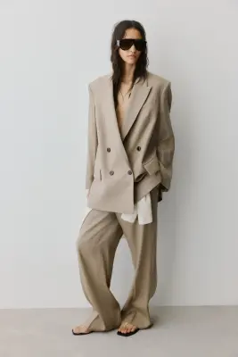 Blazer oversize en lin mélangé - Beige — photo 3