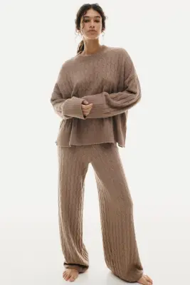 Pull en maille torsadée - Beige foncé — photo 1