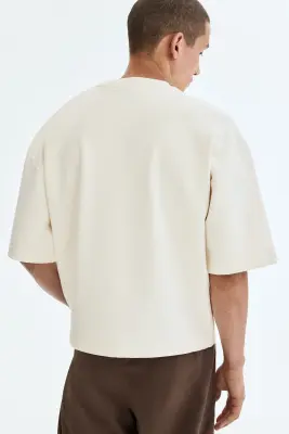 T-shirt Oversized Fit en scuba - Crème — photo 3