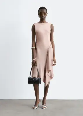 Robe midi asymétrique en satin - Rose poudré — photo 3