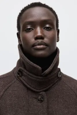 Manteau oversize en laine mélangée - Marron foncé — photo 2