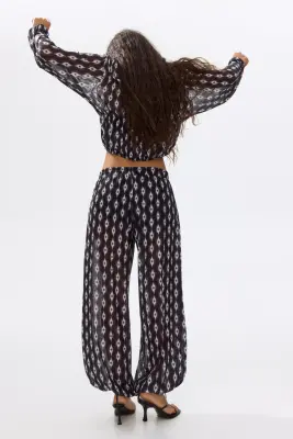 Pantalon ballon en mesh - Noir/motif — photo 3
