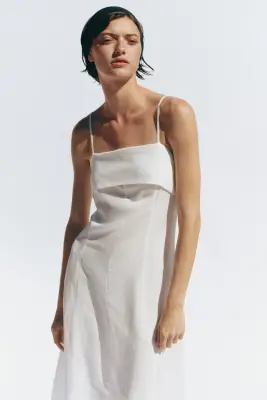 Robe à bretelles fines en lin mélangé - Blanc — photo 3